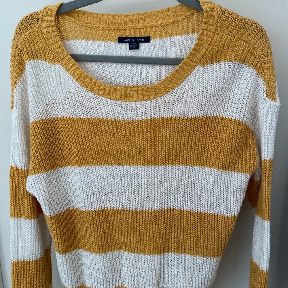 American Eagle Yellow and White Striped Sweater